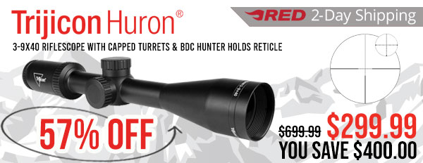 Huron 3-9x40 Riflescope with Capped Turrets & BDC Hunter Holds Reticle