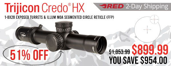 Credo HX 1-8x24 Riflescope with Exposed Turrets & Illuminated MOA Segmented Circle Reticle (FFP)