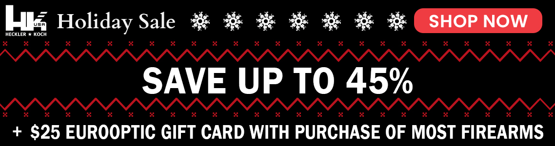 Save Up To 45% + $25 EuroOptic Gift Card with Purchase of Most Firearms