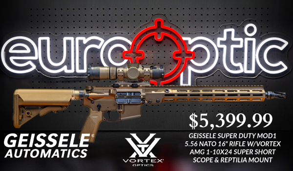 EXCLUSIVE EUROOPTIC PRODUCT: Get your Geissele Super Duty MOD1 5.56 NATO 16" Rifle w/  with the Vortex AMG 1-10x24 Super Short Scope Package for $5,595.00.