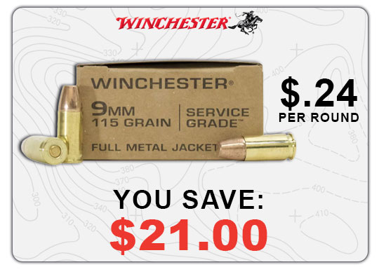 You save $21.00 on Winchester 9mm Service Grade FMJ 115gr Case of 500rds